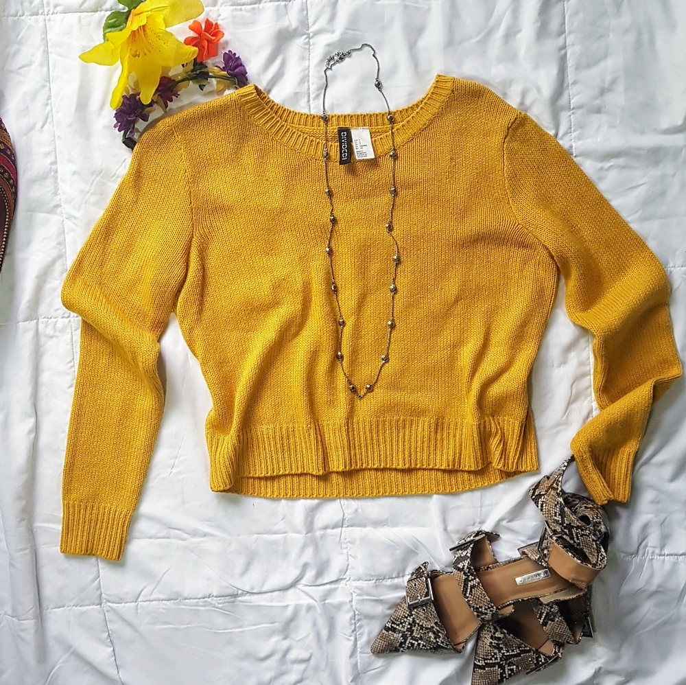 Rib Knit Mustard Yellow Cropped Sweater